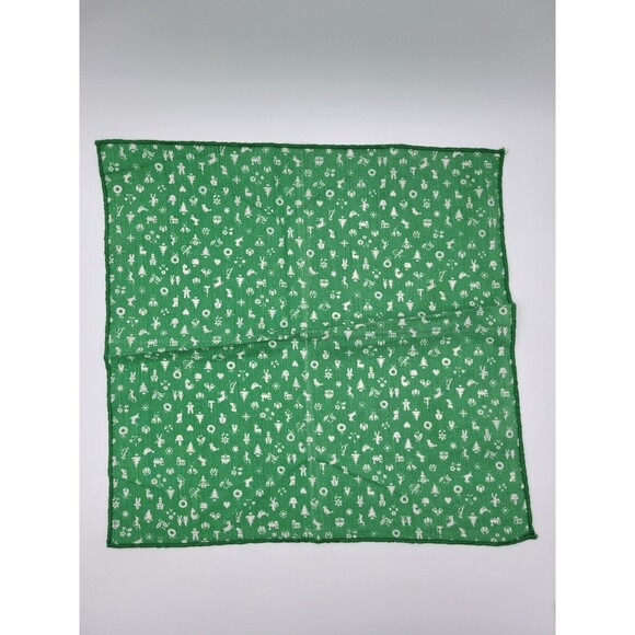 Set Of 6 Vintage Christmas Cloth Napkins Green White Handmade - Picture 2 of 5